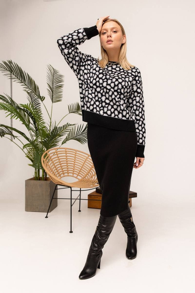 Костюм женский летний из трикотажа с юбкой-карандаш Romgil 848ШТЗ серо-голубой,черный,молочный - фото 6