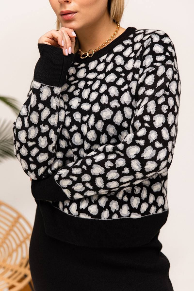 Костюм женский летний из трикотажа с юбкой-карандаш Romgil 848ШТЗ серо-голубой,черный,молочный - фото 4