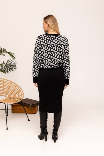 Костюм женский летний из трикотажа с юбкой-карандаш Romgil 848ШТЗ серо-голубой,черный,молочный - фото 2