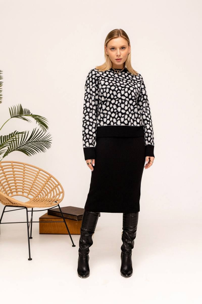 Костюм женский летний из трикотажа с юбкой-карандаш Romgil 848ШТЗ серо-голубой,черный,молочный - фото 1