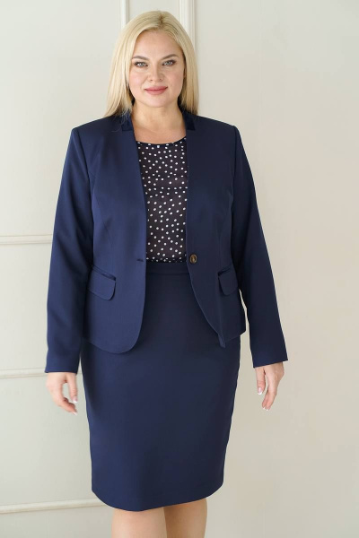 Деловой комплект блуза, жакет и юбка: классика с рельефами Alani Collection 1872 синий - фото 5