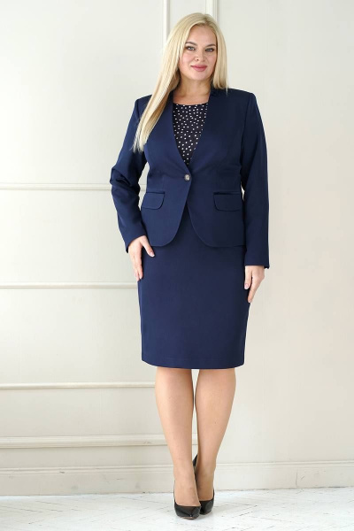Деловой комплект блуза, жакет и юбка: классика с рельефами Alani Collection 1872 синий - фото 1