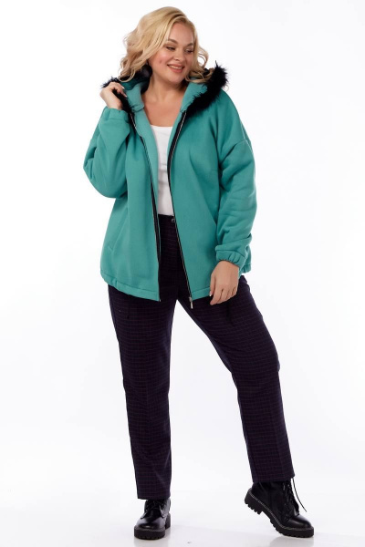 Бирюзовый свободный джемпер с карманами и капюшоном Belinga 5153 бирюза - фото 4