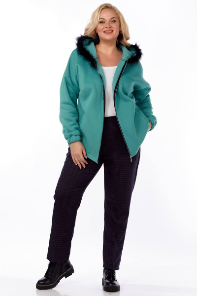 Бирюзовый свободный джемпер с карманами и капюшоном Belinga 5153 бирюза - фото 3