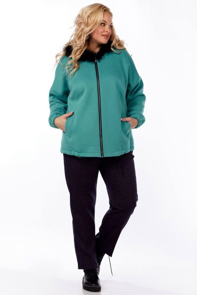 Бирюзовый свободный джемпер с карманами и капюшоном Belinga 5153 бирюза - фото 1