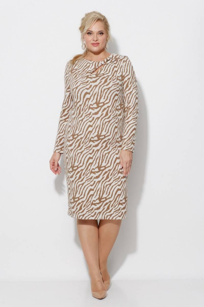 Тёплое платье из трикотажа с капельным вырезом капля Koketka i K 1076 серый+бежевый - фото 8