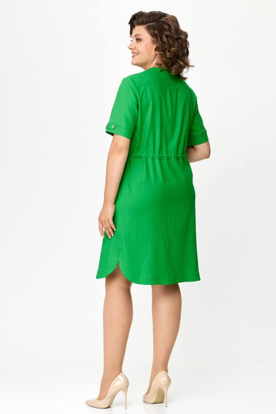 Льняное платье с фигурным V-образным вырезом и разрезами Zlata 4427 зеленый - фото 3