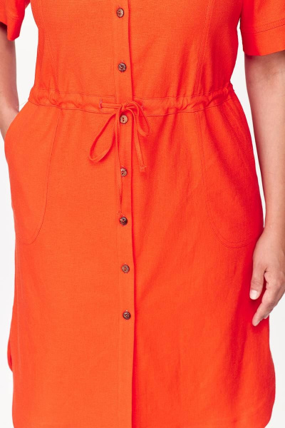 Льняное платье с кулиской и накладными карманами Zlata 4427 оранжевый - фото 9