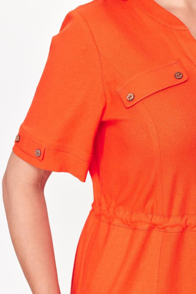 Льняное платье с кулиской и накладными карманами Zlata 4427 оранжевый - фото 8