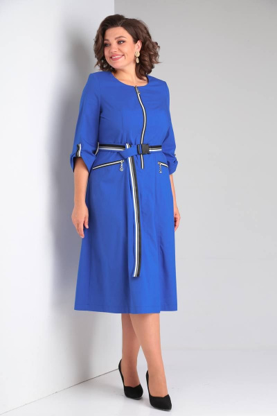 Платье из текстиля с рельефами и карманами по бокам Rishelie 929 василек - фото 2
