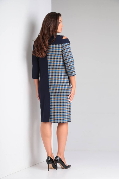 Платье комплексое приталенное из текстиля с поясом Rishelie 933 синий - фото 4
