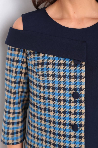 Платье комплексое приталенное из текстиля с поясом Rishelie 933 синий - фото 3