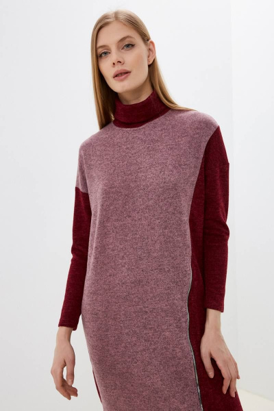 Платье прямого силуэта из вискозы с молнией Patriciа C14881 винный,розовый - фото 3