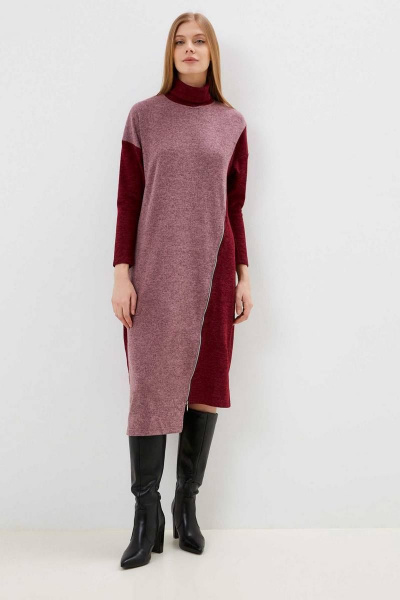 Платье прямого силуэта из вискозы с молнией Patriciа C14881 винный,розовый - фото 1