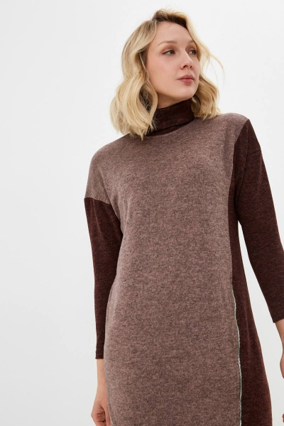 Платье асимметричное из вискозы и трикотажа Patriciа C14881 коричневый,мокко - фото 3