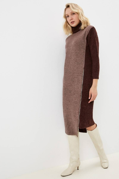 Платье асимметричное из вискозы и трикотажа Patriciа C14881 коричневый,мокко - фото 1