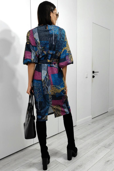 Платье мультиколор с пышными рукавами-фонариками из вискозы Patriciа F15245 серый,бирюзовый - фото 3