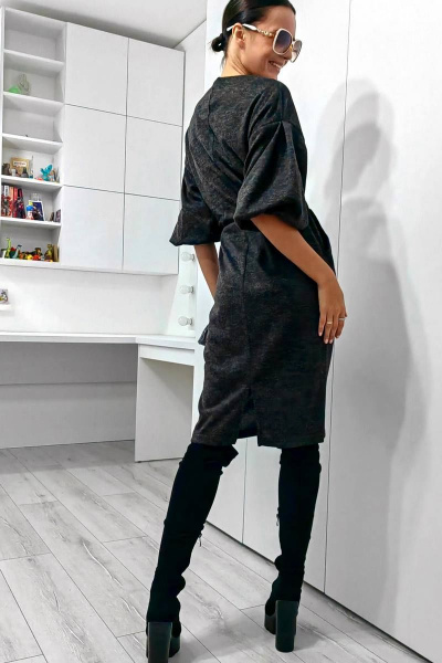 Платье черное из вискозы и трикотажа с рукавами-фонариками Patriciа F15245 черный - фото 2