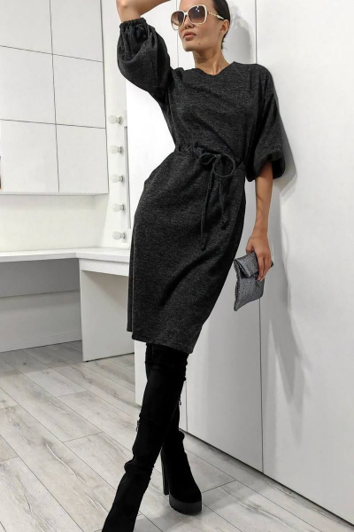 Платье черное из вискозы и трикотажа с рукавами-фонариками Patriciа F15245 черный - фото 1