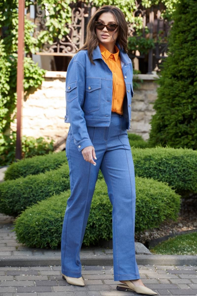 Голубые прямые джинсовые брюки с накладными карманами Andina city 2007-23 - фото 2