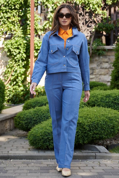 Голубые прямые джинсовые брюки с накладными карманами Andina city 2007-23 - фото 1