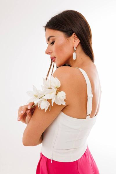 белый топ из текстиля в стиле на каждый день Anelli 1399 молочный - фото 3