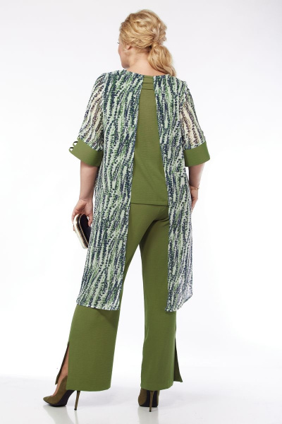 нарядный женский костюм из текстиля с шифоновой блузой и брюками-палаццо Michel chic 1353 олива - фото 5