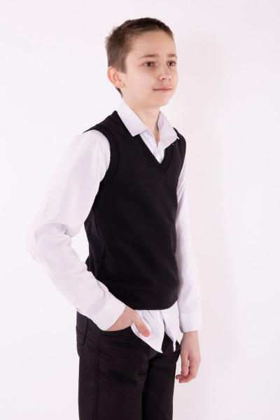 Жилет деловой на каждый день трикотаж хлопок демисезон 8 Марта 18009-3С5119Д40-134,140 черный - фото 3