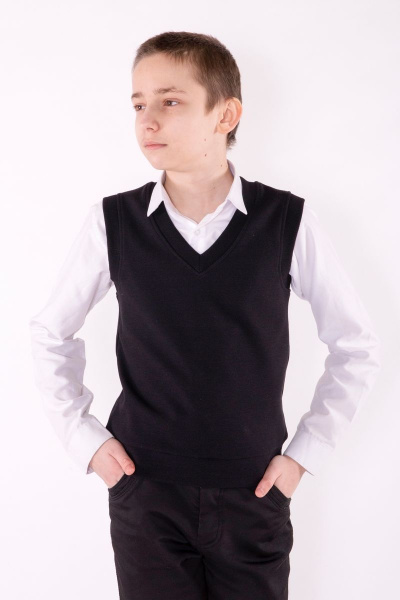 Жилет деловой на каждый день трикотаж хлопок демисезон 8 Марта 18009-3С5119Д40-134,140 черный - фото 1