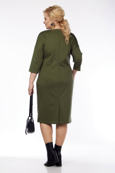 Платье с эко-кожей и трикотажными рукавами Michel chic 2068/1 хаки - фото 5