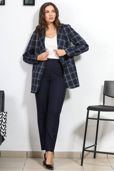 Деловой синий жакет без застежки с подкладкой Медея и К 2217 - фото 10