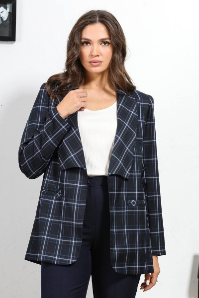 Деловой синий жакет без застежки с подкладкой Медея и К 2217 - фото 9