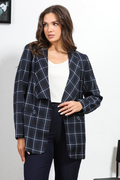 Деловой синий жакет без застежки с подкладкой Медея и К 2217 - фото 1
