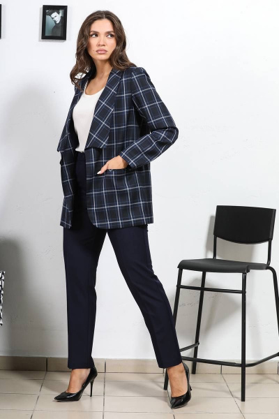 Деловой синий жакет без застежки с подкладкой Медея и К 2217 - фото 8