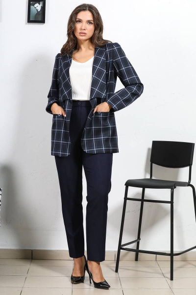 Деловой синий жакет без застежки с подкладкой Медея и К 2217 - фото 7