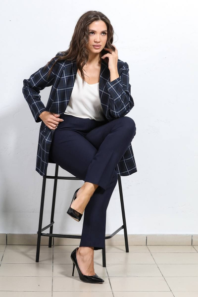 Деловой синий жакет без застежки с подкладкой Медея и К 2217 - фото 5