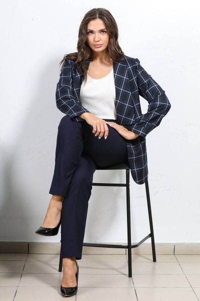 Деловой синий жакет без застежки с подкладкой Медея и К 2217 - фото 4