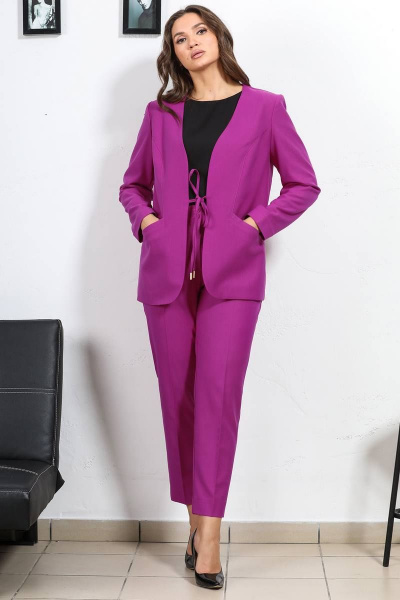 Фиолетовый жакет без застежки и укороченные брюки Медея и К 2219 - фото 5