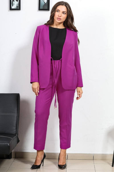 Фиолетовый жакет без застежки и укороченные брюки Медея и К 2219 - фото 1