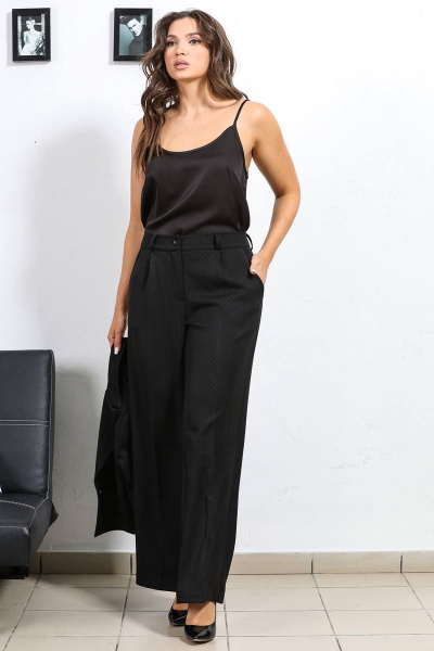 Черный укороченный жакет и широкие брюки с эластичным поясом Медея и К 2220 точечка_фуксия - фото 6