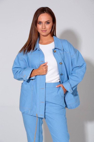 Комплект джинсовый: жакет приталенный и зауженные брюки Liona Style 877 голубой - фото 2