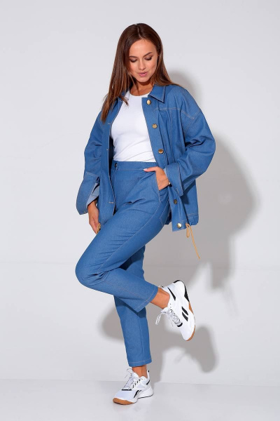 Комплект из джинса: жакет-рубашка и зауженные брюки Liona Style 877 светло-синий - фото 2