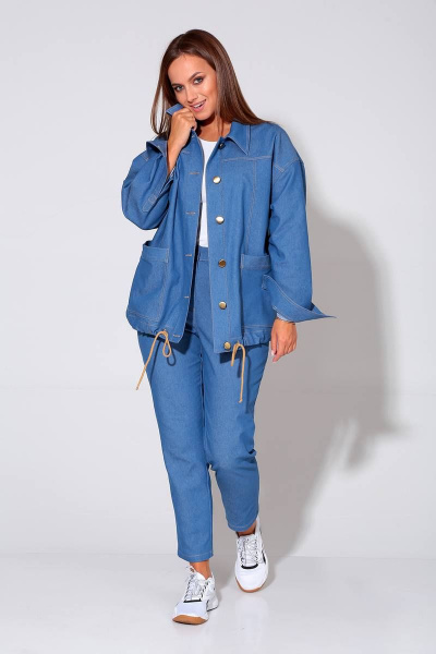 Комплект из джинса: жакет-рубашка и зауженные брюки Liona Style 877 светло-синий - фото 1