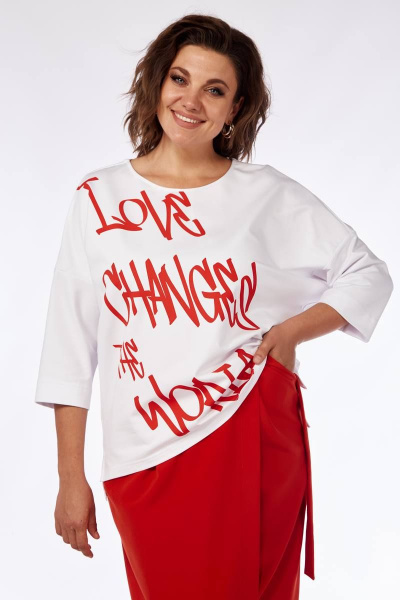 Женский комплект джемпер и юбка макси из трикотажа Michel chic 1348 белый/красный - фото 6