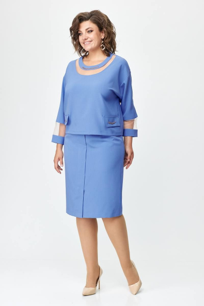 Элегантный костюм из текстиля с блузой и юбкой Solomeya Lux 949 голубой - фото 4