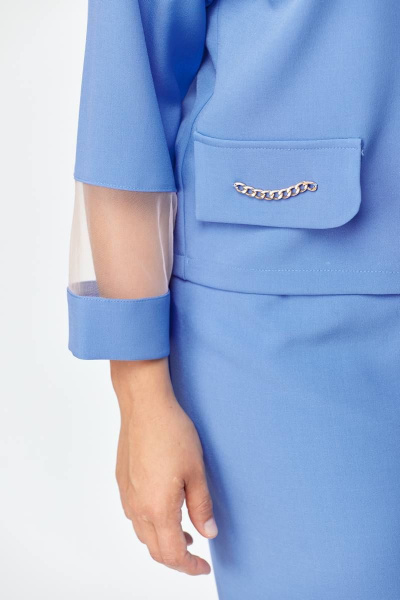 Элегантный костюм из текстиля с блузой и юбкой Solomeya Lux 949 голубой - фото 3