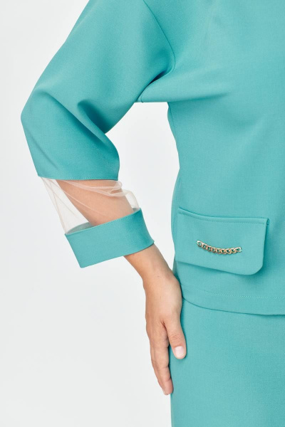 Костюм из текстиля с блузой и юбкой с металлической цепочкой Solomeya Lux 949 мятный - фото 11