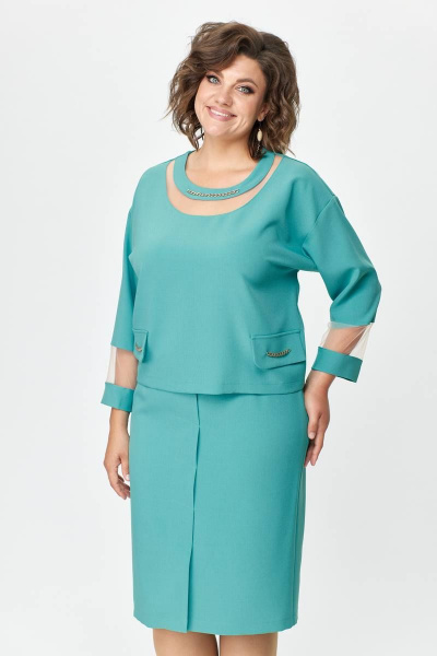 Костюм из текстиля с блузой и юбкой с металлической цепочкой Solomeya Lux 949 мятный - фото 10