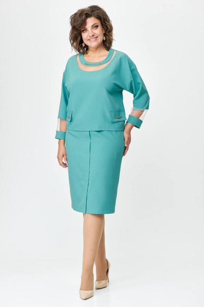 Костюм из текстиля с блузой и юбкой с металлической цепочкой Solomeya Lux 949 мятный - фото 1