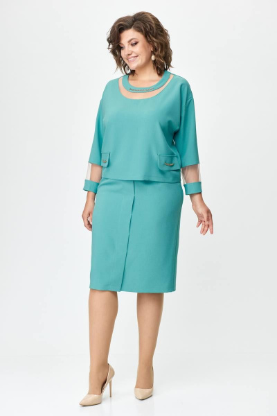 Костюм из текстиля с блузой и юбкой с металлической цепочкой Solomeya Lux 949 мятный - фото 5